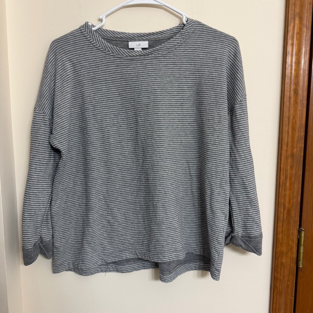 J Jill Striped Long-Sleeve Women's Top - Gray